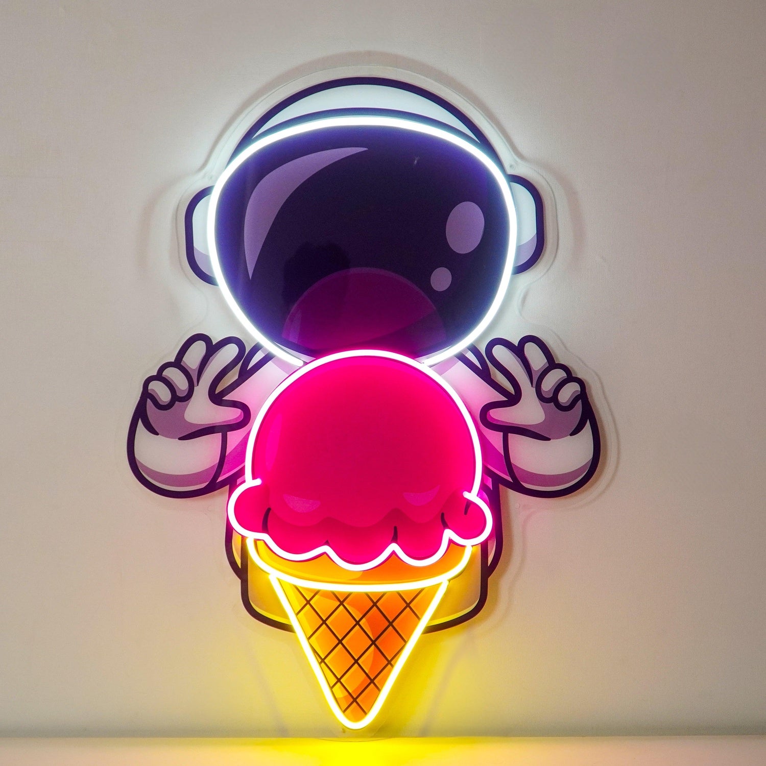 Astronaut Ice Cream Cartoon Pink Yellow White Uv Printed Led Neon Sign For Kids Room Decor | Shineneon