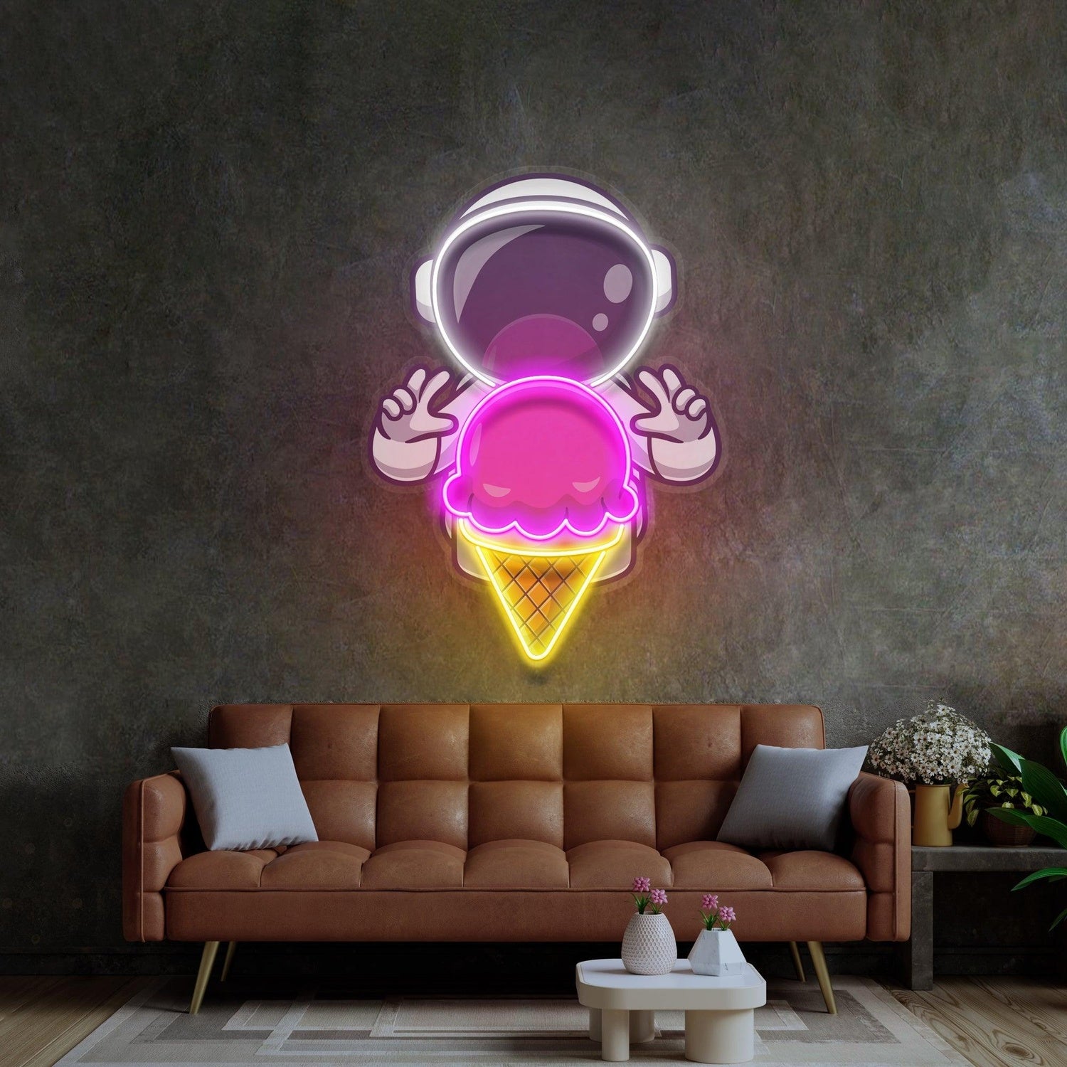 Astronaut Ice Cream Space Uv Printed Led Neon Sign Artwork For Modern Indoor Decor | Shineneon