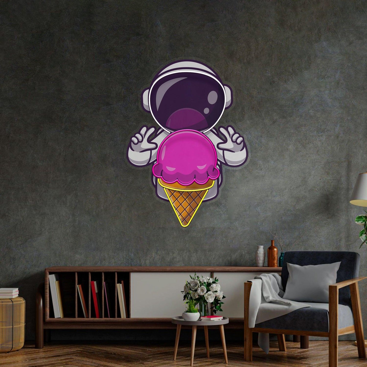 Astronaut Ice Cream Space Uv Printed Led Neon Sign Artwork For Modern Indoor Decor | Shineneon