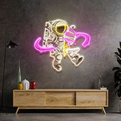 Astronaut Moon Beer Yellow-White Uv Printed Led Neon Sign For Space Decor | Shineneon