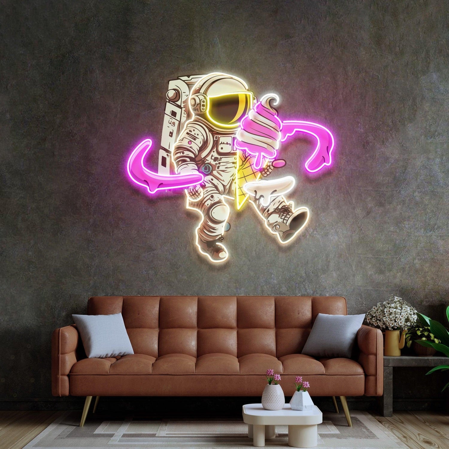 Astronaut Moon Beer Yellow-White Uv Printed Led Neon Sign For Space Decor | Shineneon