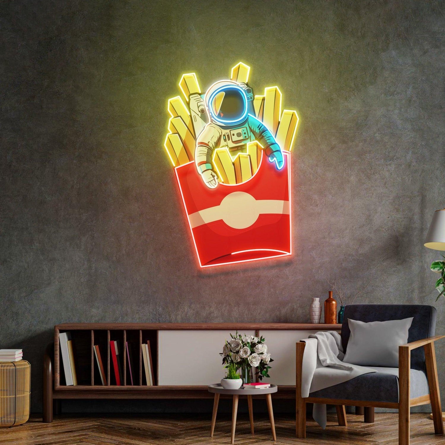 Astronaut On Chips Multicolor Cartoon Uv Printed Led Neon Sign For Home Office Decor | Shineneon