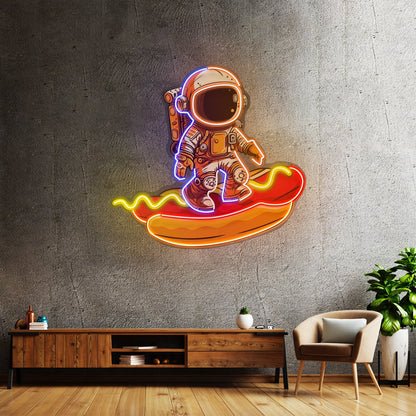 Astronaut On Hotdog Custom Led Signs Artwork For Sale - Shineneon