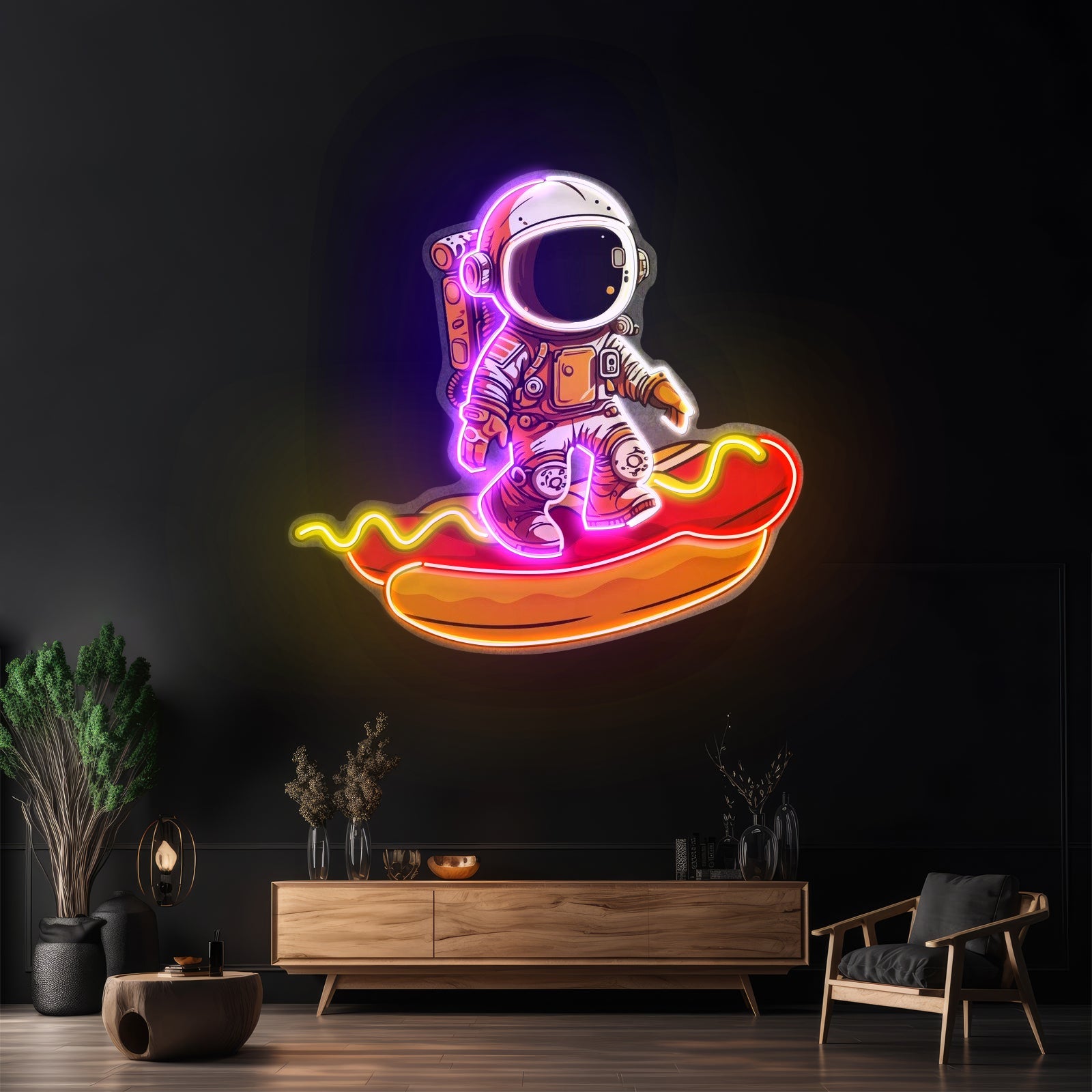 Astronaut On Hotdog Custom Led Signs Artwork For Sale - Shineneon