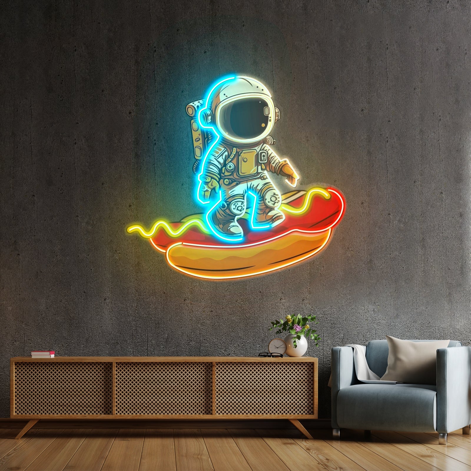 Astronaut On Hotdog Custom Led Signs Artwork For Sale - Shineneon