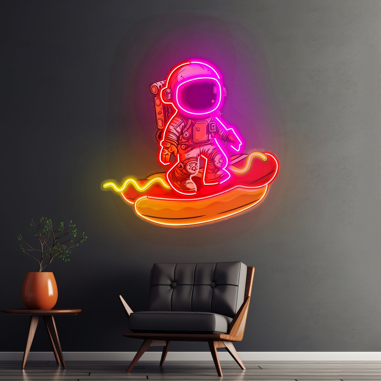 Astronaut On Hotdog Custom Led Signs Artwork For Sale - Shineneon