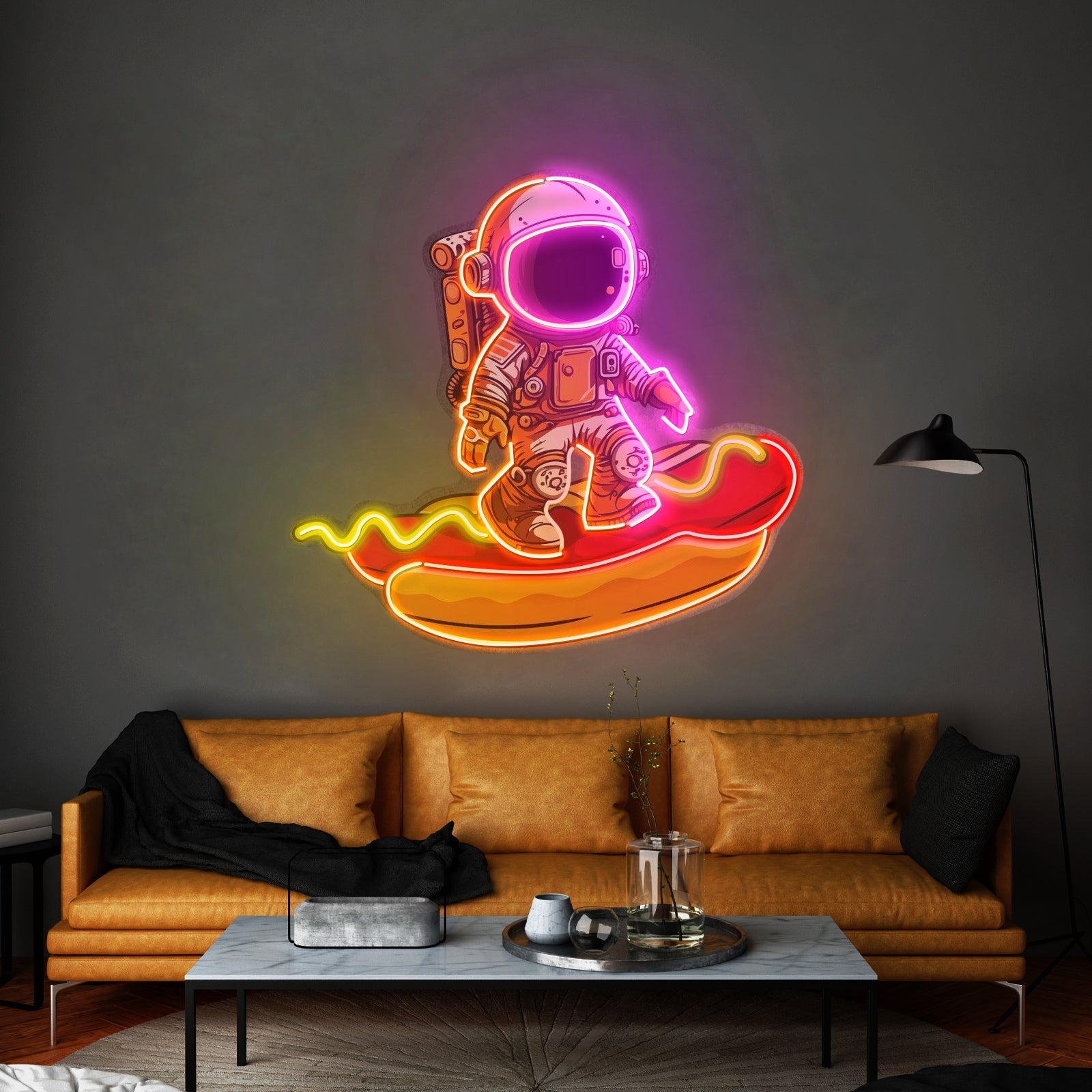 Astronaut On Hotdog Custom Led Signs Artwork For Sale - Shineneon