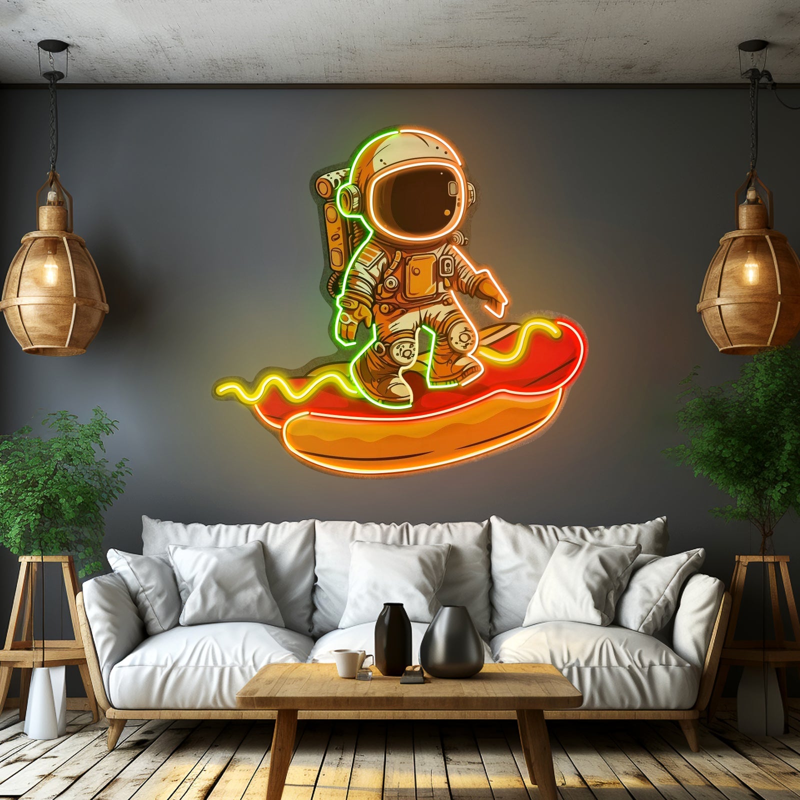 Astronaut On Hotdog Custom Led Signs Artwork For Sale - Shineneon