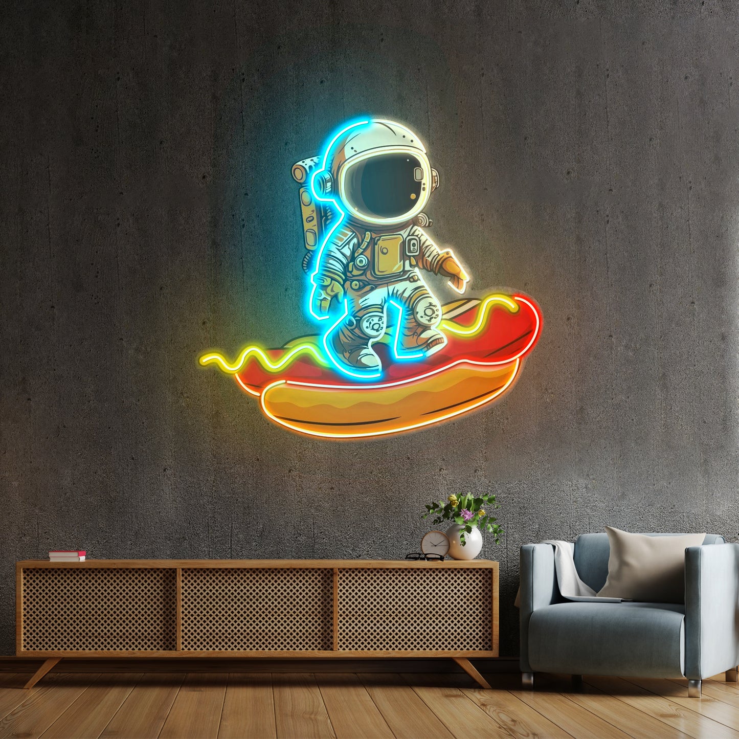 Astronaut On Hotdog Custom Led Signs Artwork For Sale