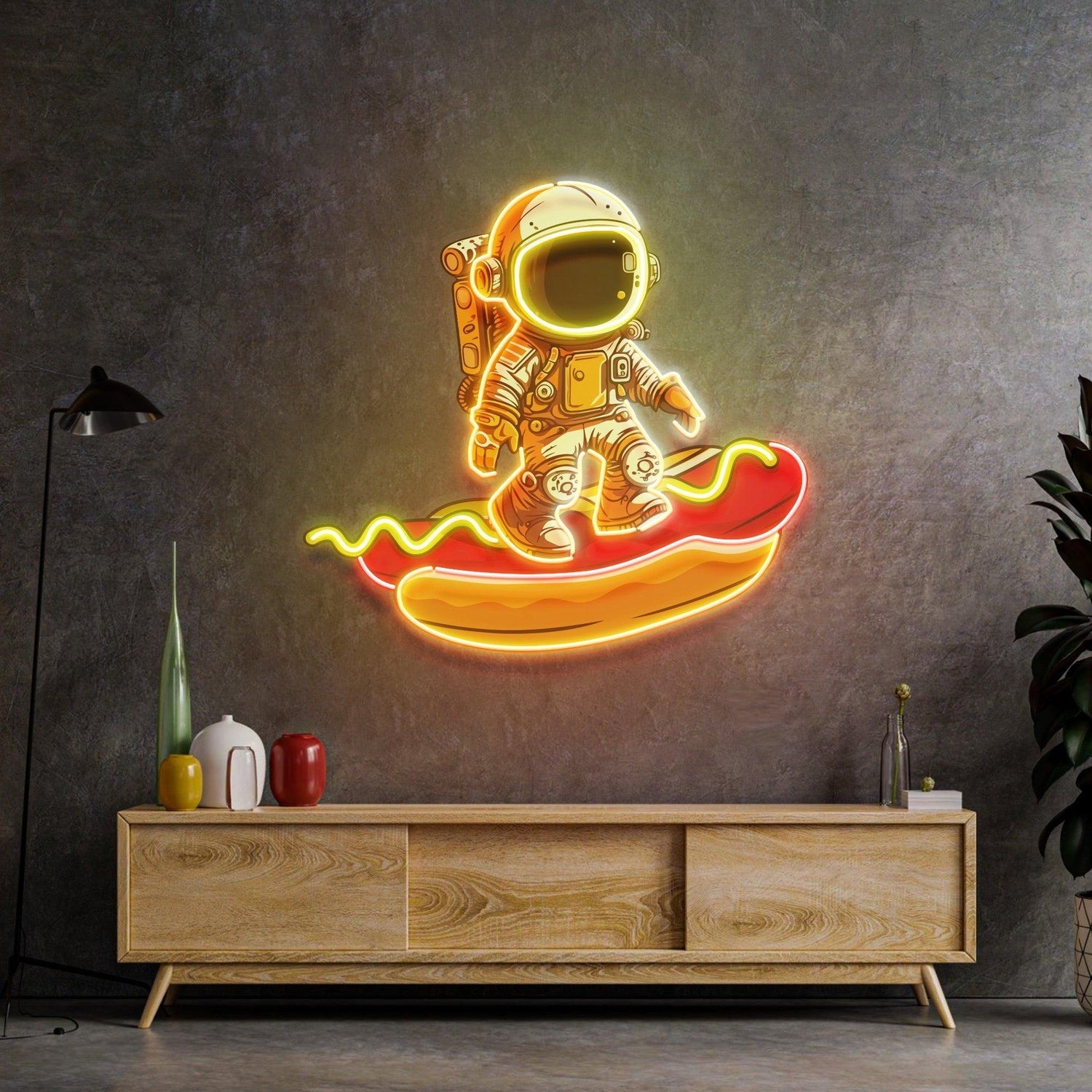 Astronaut On Hotdog Uv Printed Led Neon Sign For Retro Home Bar Decor | Shineneon