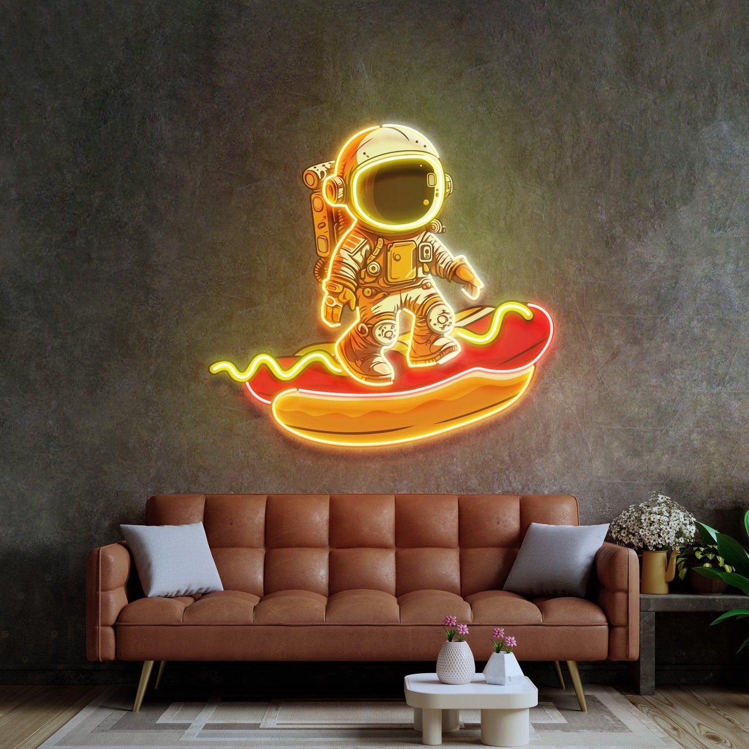 Astronaut On Hotdog Uv Printed Led Neon Sign For Retro Home Bar Decor | Shineneon