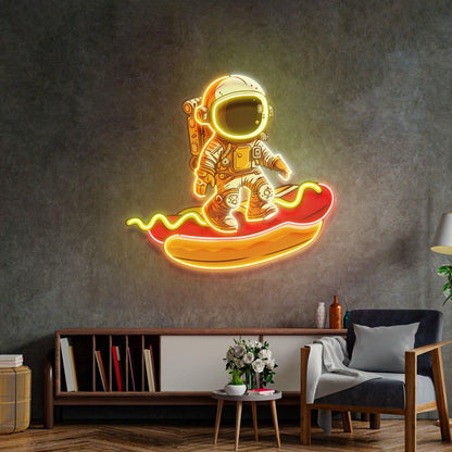 Astronaut On Hotdog Uv Printed Led Neon Sign For Retro Home Bar Decor | Shineneon