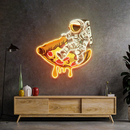 Astronaut On Pizza Yellow-Purple Uv Printed Led Neon Sign For Space Decor | Shineneon