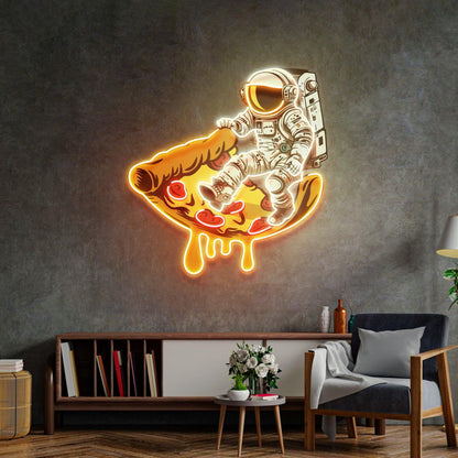 Astronaut On Pizza Yellow-Purple Uv Printed Led Neon Sign For Space Decor | Shineneon