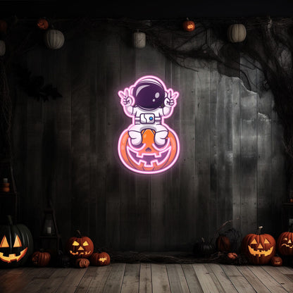 Astronaut On Pumpkin Neon Artwork | Shineneon