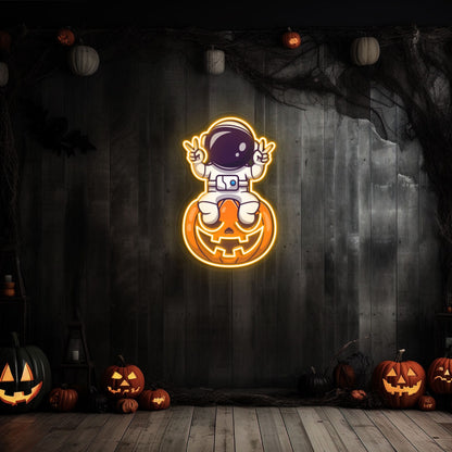 Astronaut On Pumpkin Neon Artwork | Shineneon