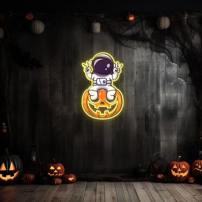 Astronaut On Pumpkin Neon Artwork | Shineneon