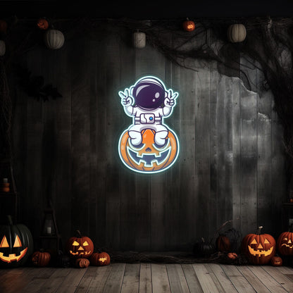 Astronaut On Pumpkin Neon Artwork | Shineneon