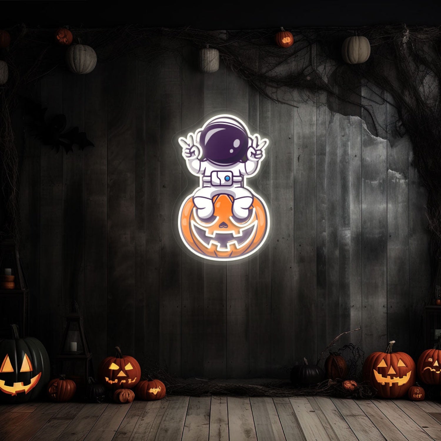 Astronaut On Pumpkin Neon Artwork | Shineneon