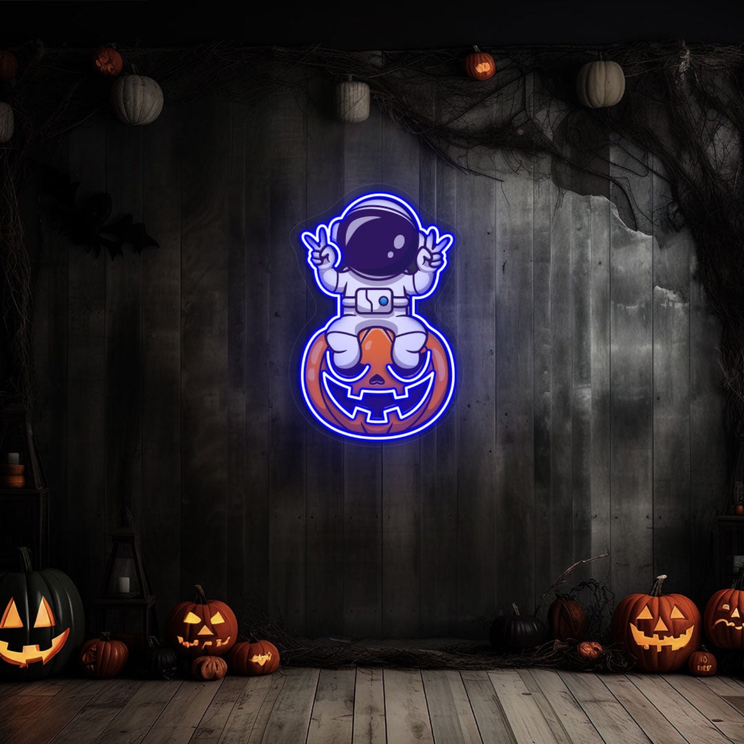Astronaut On Pumpkin Neon Artwork | Shineneon