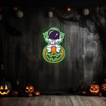 Astronaut On Pumpkin Neon Artwork | Shineneon