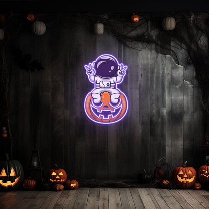 Astronaut On Pumpkin Neon Artwork | Shineneon