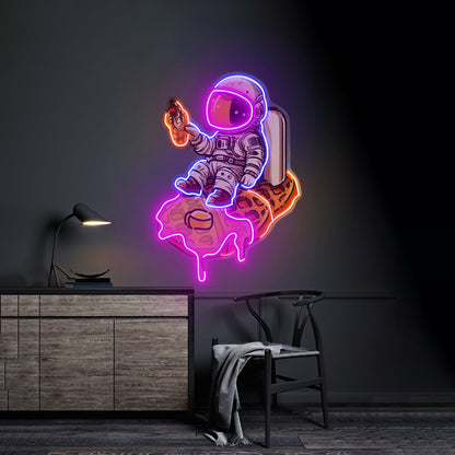 Astronaut On Waffle Custom Led Signs Artwork For Sale - Shineneon