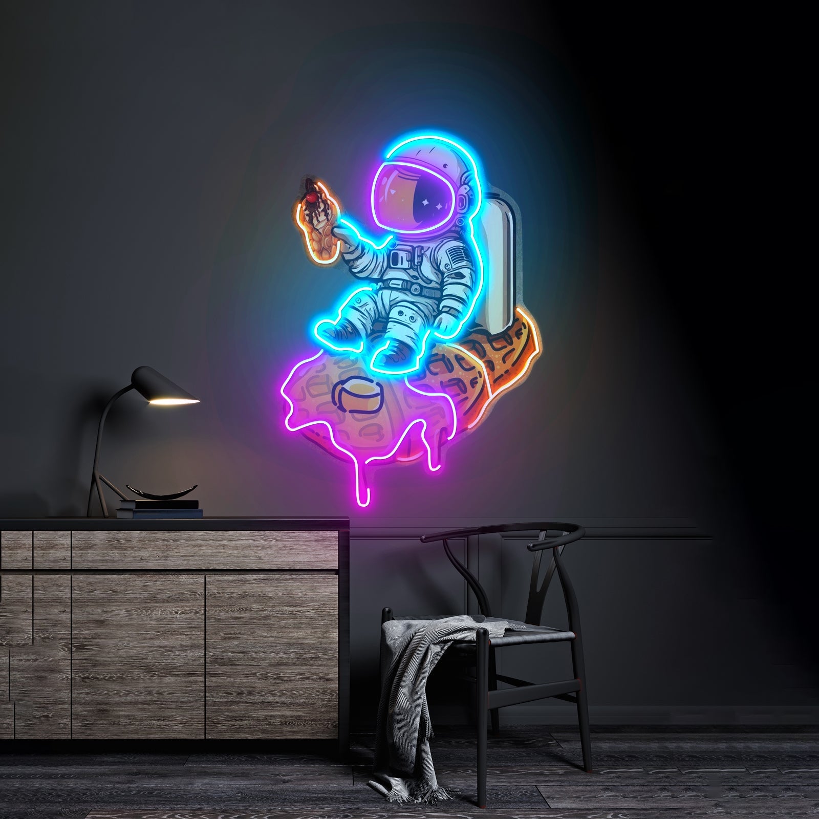 Astronaut On Waffle Custom Led Signs Artwork For Sale - Shineneon