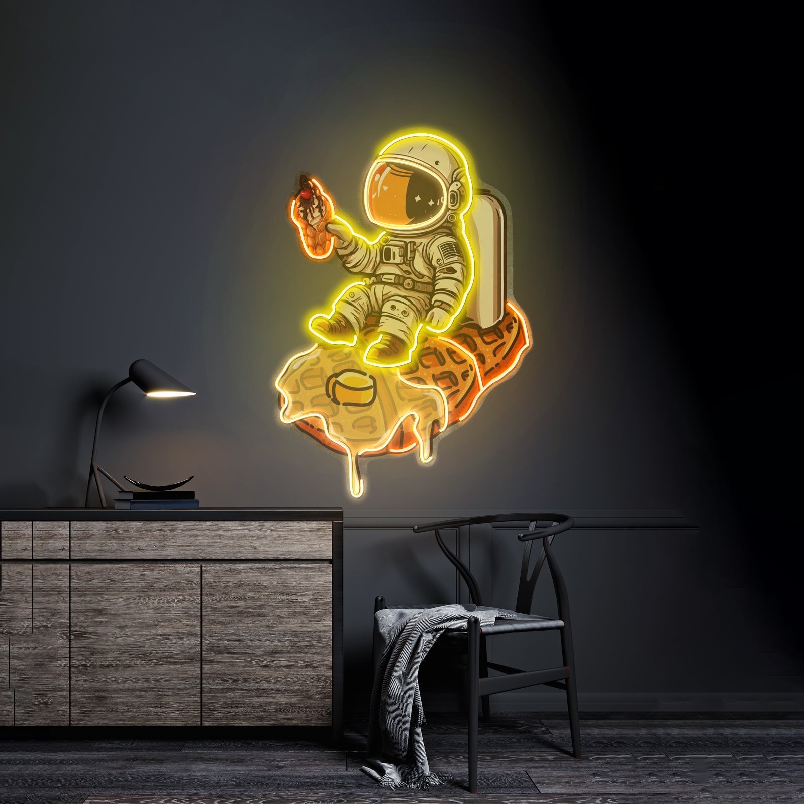 Astronaut On Waffle Custom Led Signs Artwork For Sale - Shineneon