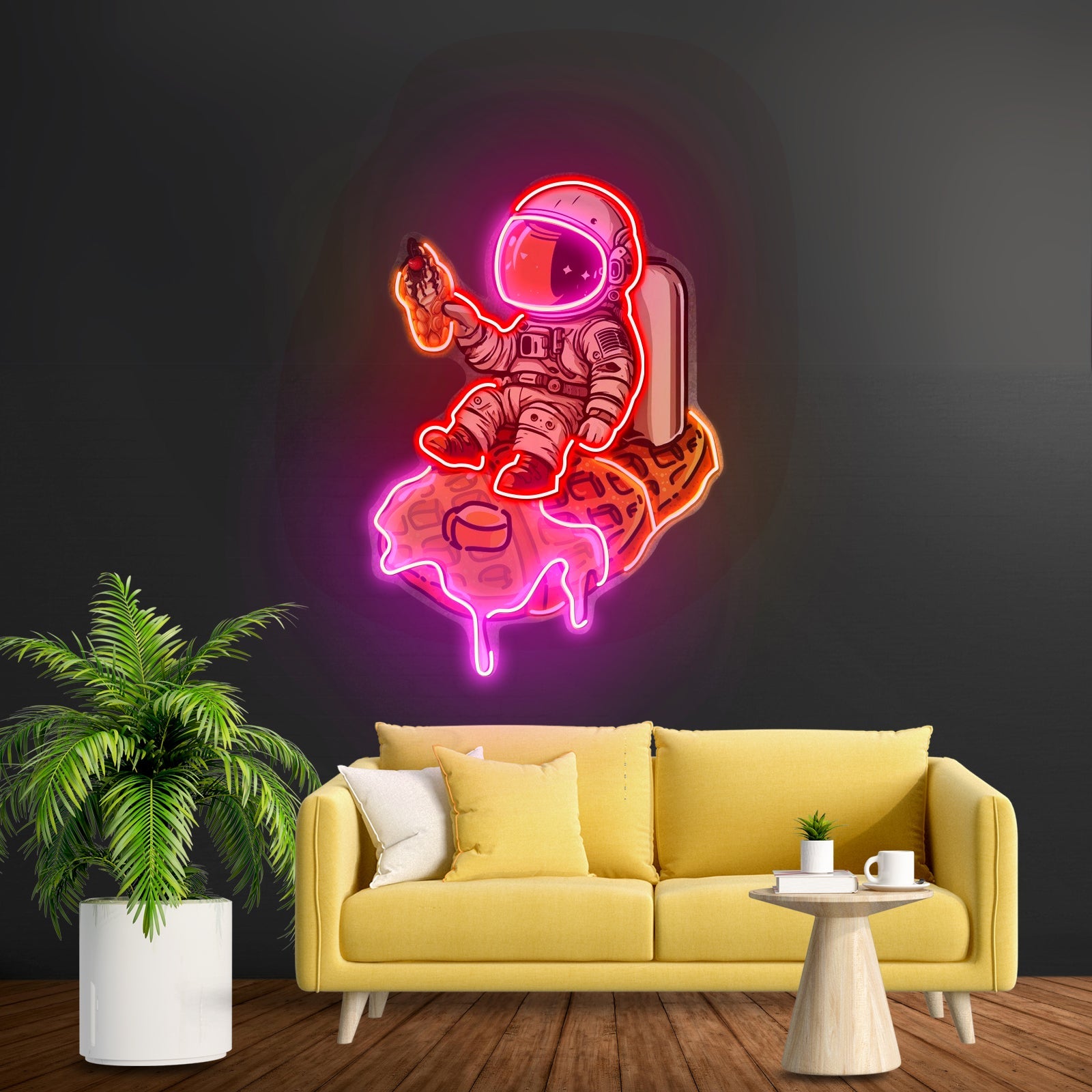 Astronaut On Waffle Custom Led Signs Artwork For Sale - Shineneon