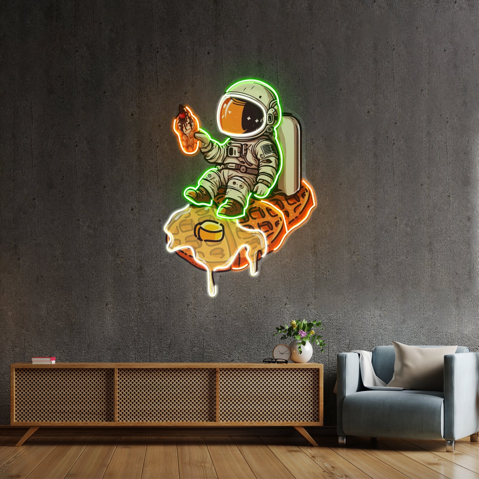 Astronaut On Waffle Custom Led Signs Artwork For Sale