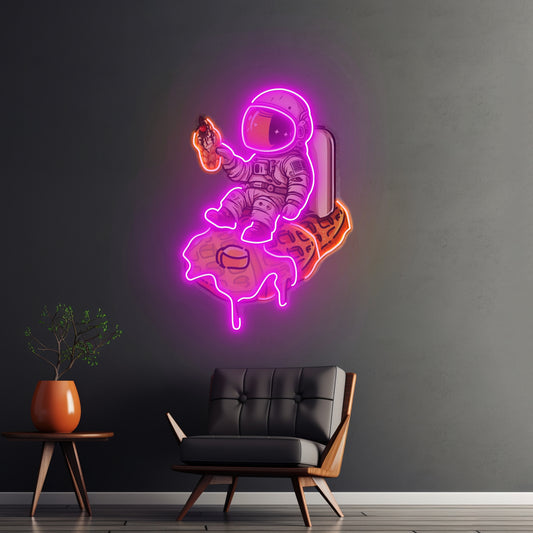 Astronaut On Waffle Custom Led Signs Artwork For Sale