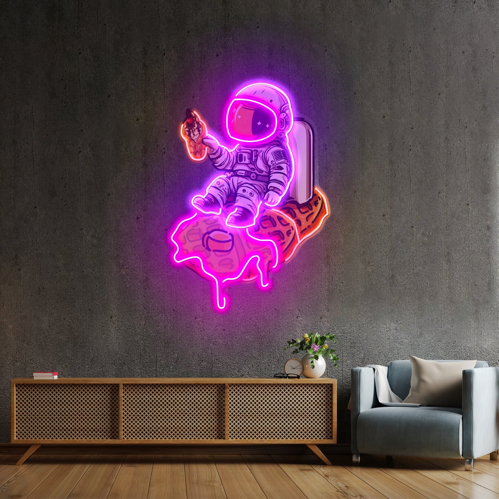 Astronaut On Waffle Custom Led Signs Artwork For Sale