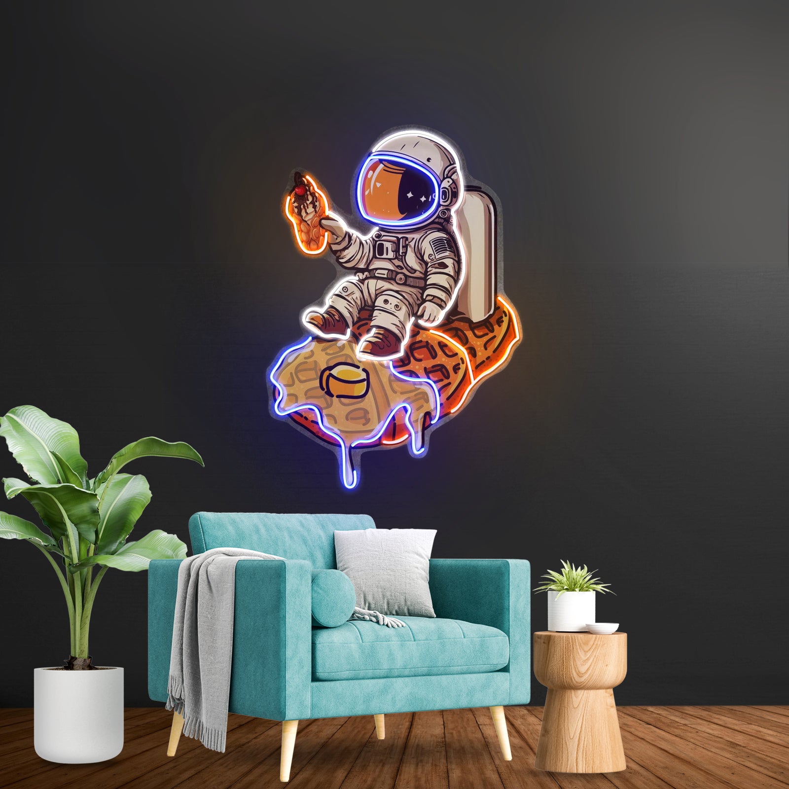 Astronaut On Waffle Custom Led Signs Artwork For Sale
