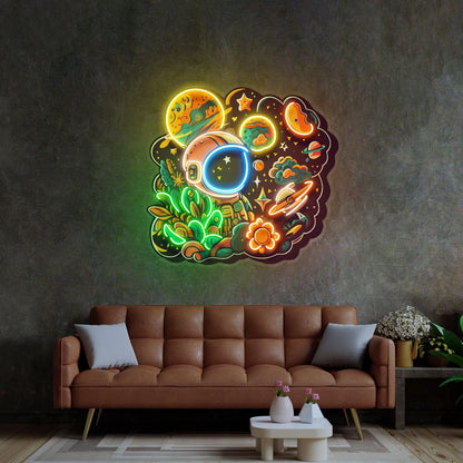 Astronaut Plant Universe Uv Printed Led Neon Sign Artwork For Home Decor | Shineneon