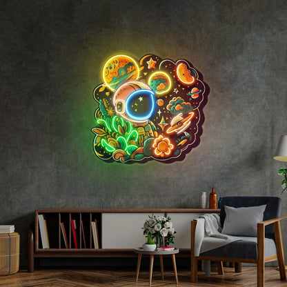 Astronaut Plant Universe Uv Printed Led Neon Sign Artwork For Home Decor | Shineneon
