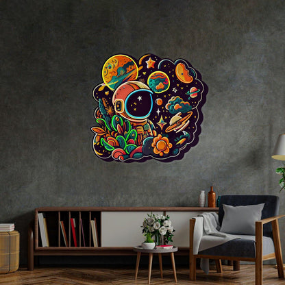 Astronaut Plant Universe Uv Printed Led Neon Sign Artwork For Home Decor | Shineneon