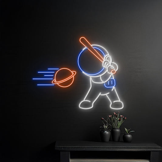 Astronaut Playing Baseball Neon Sign