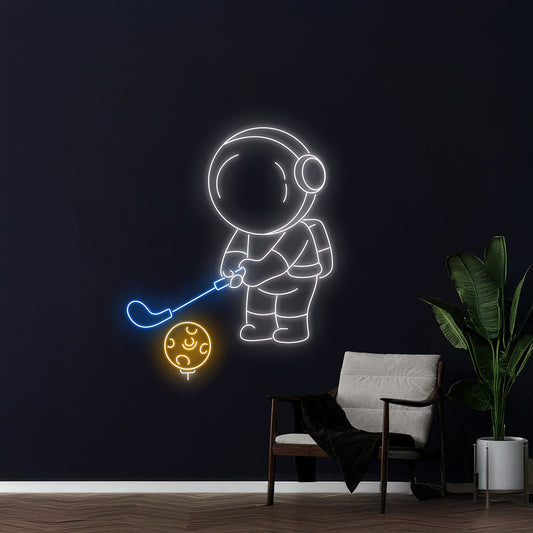 Astronaut Playing Golf Neon Sign