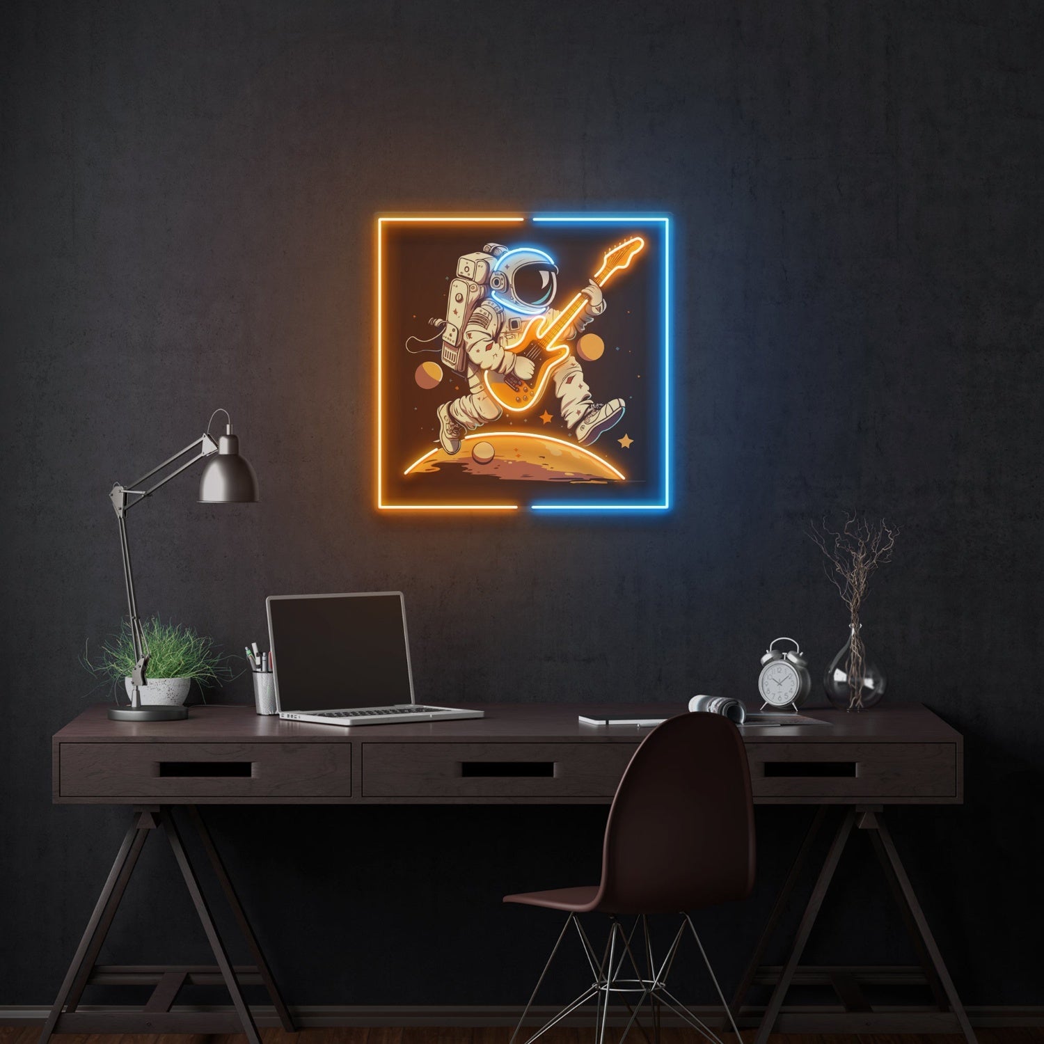 Astronaut Playing Guitar On Moon Acrylic Artwork Led Neon Sign | Shineneon