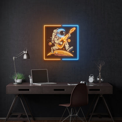 Astronaut Playing Guitar On Moon Acrylic Artwork Led Neon Sign | Shineneon