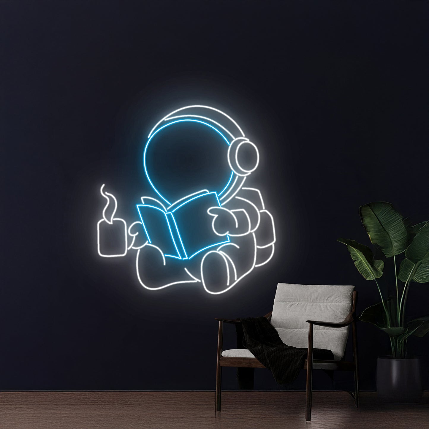 Astronaut Reading Book Neon Sign Bookish Room Wall Decor