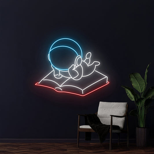 Astronaut Reading Book Neon Sign Spaceman Neon Light