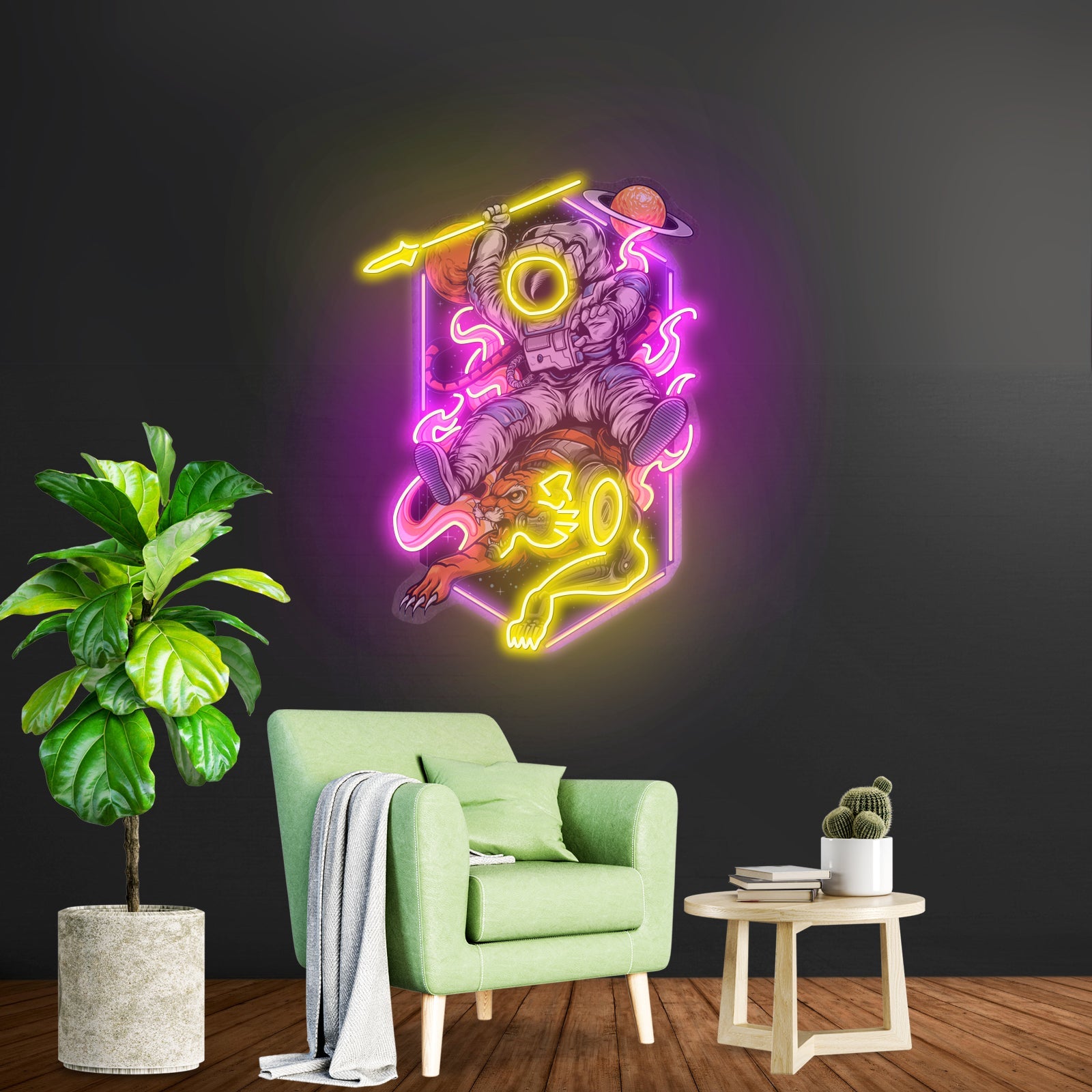 Astronaut Riding Tiger Custom Led Signs Artwork For Sale - Shineneon