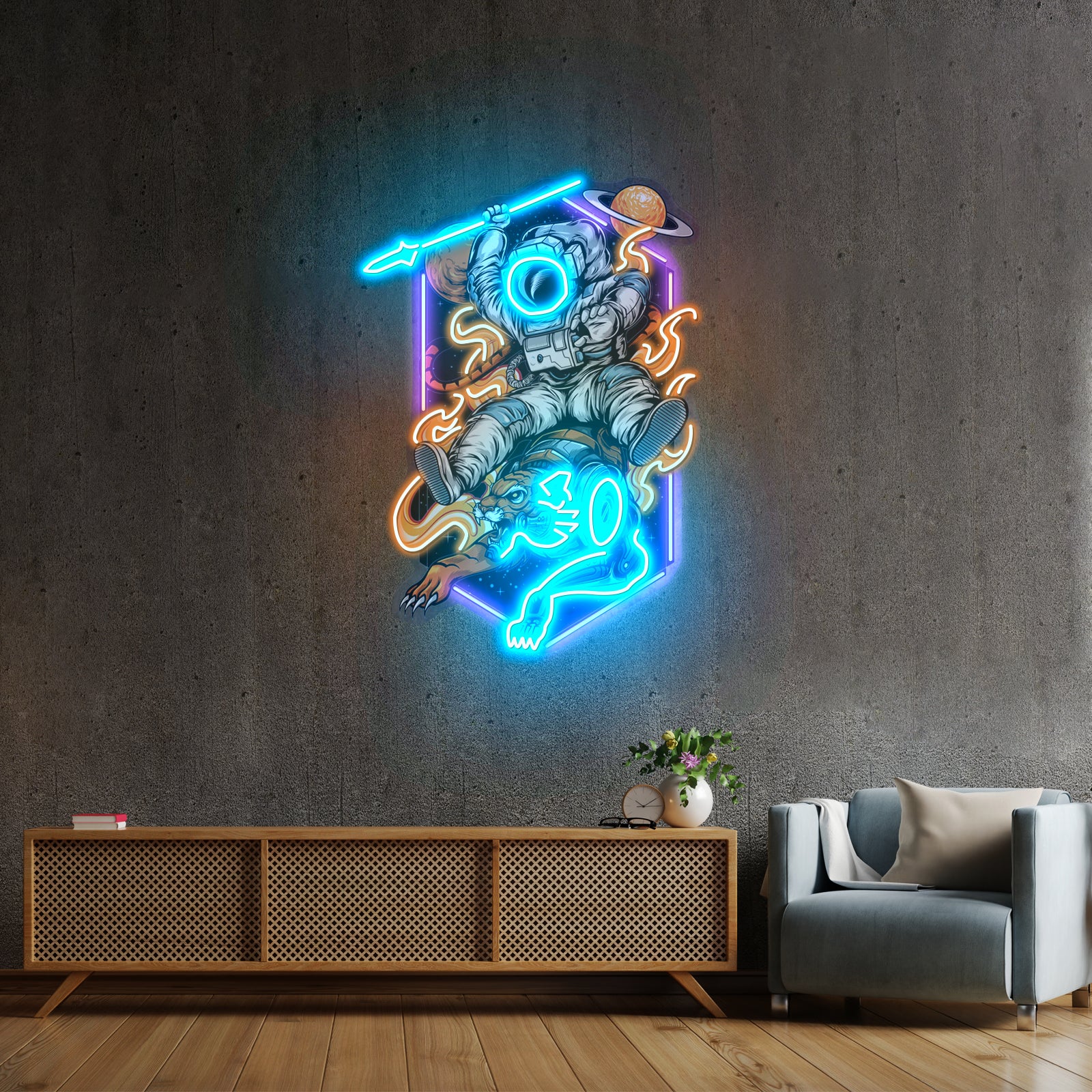 Astronaut Riding Tiger Custom Led Signs Artwork For Sale