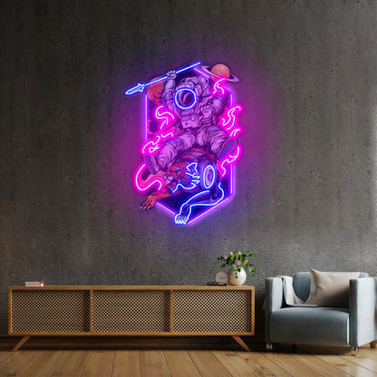Astronaut Riding Tiger Custom Led Signs Artwork For Sale