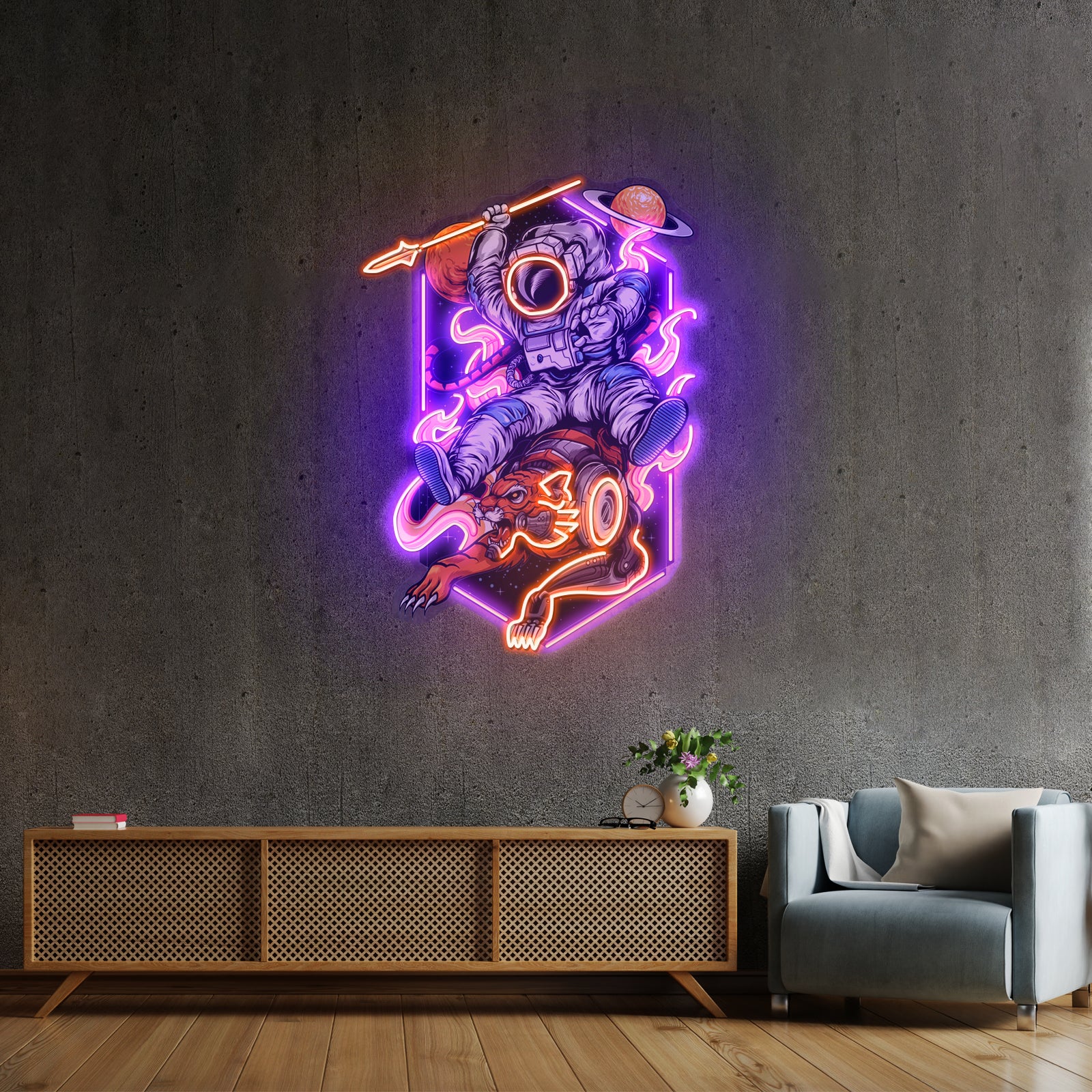 Astronaut Riding Tiger Custom Led Signs Artwork For Sale