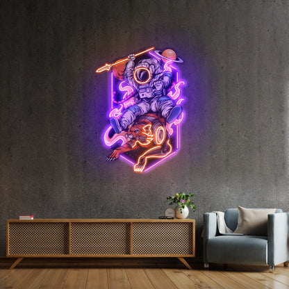 Astronaut Riding Tiger Custom Led Signs Artwork For Sale