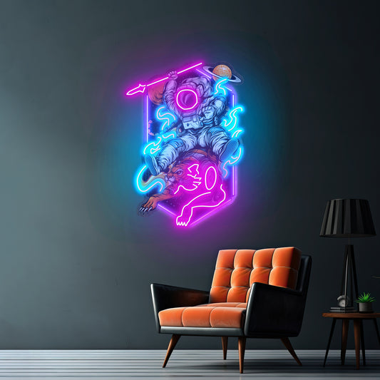 Astronaut Riding Tiger Custom Led Signs Artwork For Sale