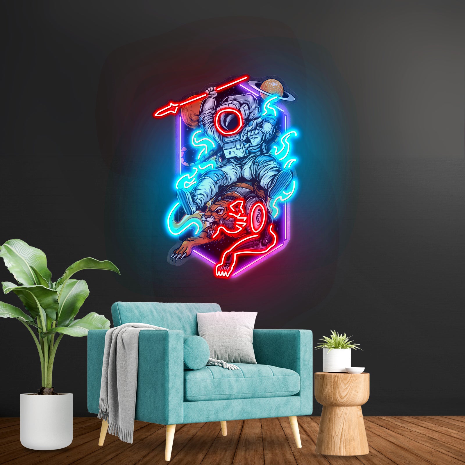 Astronaut Riding Tiger Custom Led Signs Artwork For Sale